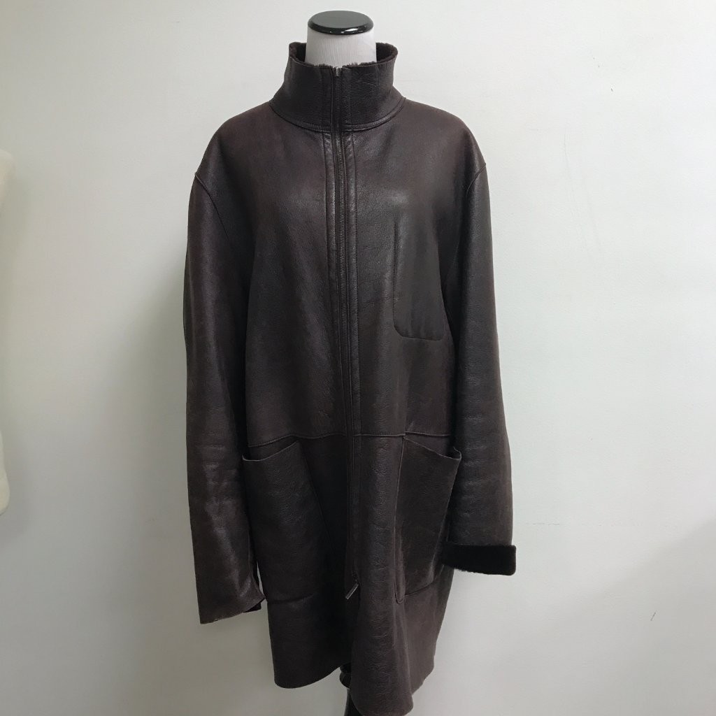 Jil Sander Brown Shearling Leather Zip Jacket Coat E52 Xl